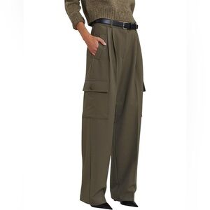 FRANKIE SHOP Maesa Pleated Woven Wide-leg Cargo Pants - Olive